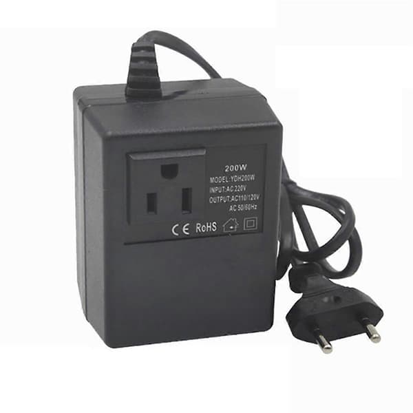 Effekttransformator Spenningsregulator 220V til 110V Spenningsomformer Nedtransformator Inverter 200W Black
