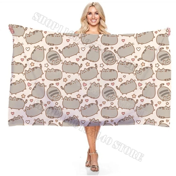 Söt Pusheen Katt Badrock Barn Vuxen Badhanddukar Tecknad Vinter Varm Badrum Badhanddukar Anime Tryck Badrock Badhandduk-2 Bath Towel-2 140x70cm