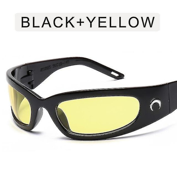 2022 New Moon rektangulära solglasögon för kvinnor Man Vintage Utomhuscykling Sport Hip Hop Punk Solglasögon Uv400 Trend Kvinna Black-Yellow
