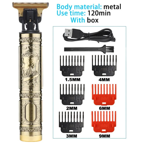 2023 Vintage Body T9 sladdlös elektrisk rakapparat Hårklippningsmaskin för man hårklippare Barber skäggtrimmer USB Metal man