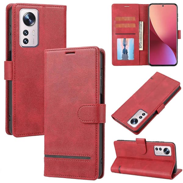 För Xiaomi 12 Classic Plånboksfodral i Läder Red