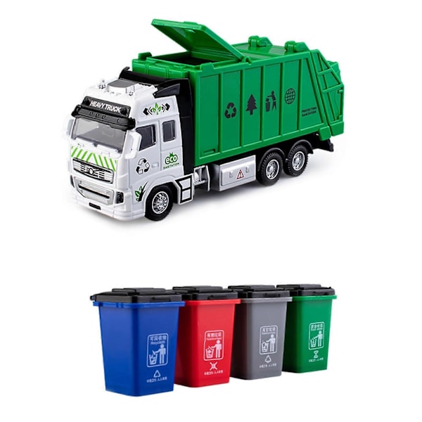 Leksaksbil sopbil i metall för barn pojkar, städlastbilsprojekt, självgående, självdumpande renhållningsfordon med hängande hink, sopsortering