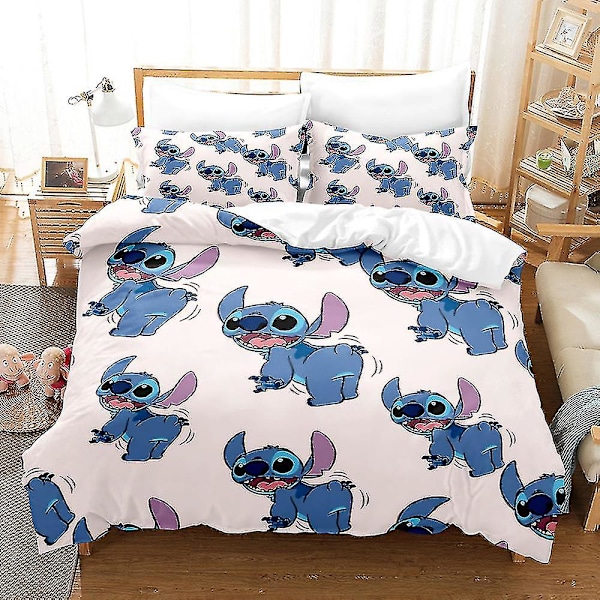 Sti15 Stitch 3D-tryckt Sängklädesset Täcke Överkast Kuddfodral Barnpresent