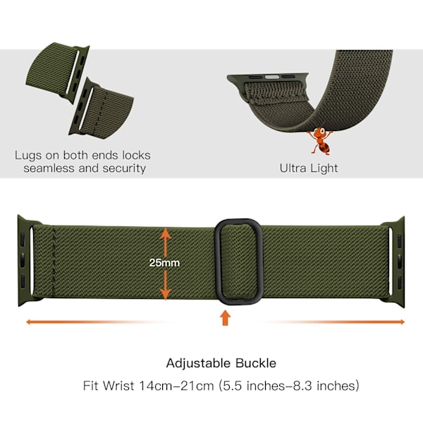 2-pakks stropper kompatibel med Apple Watch-reimer 45 mm 44 mm 42 mm Loop for iWatch SE Ultra Series 8 7 6 5 4 3 2 1 Svart/Grønn