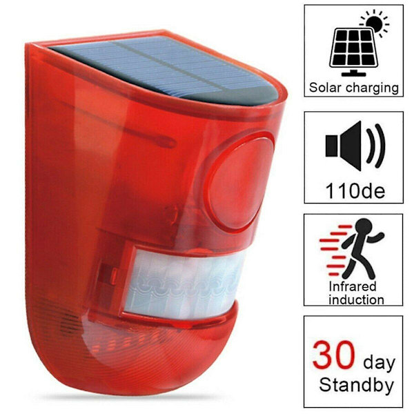 Solar Alarm LED-lys Solar Strobelys Trådløs Bevægelsessensor Detektor Udendørs