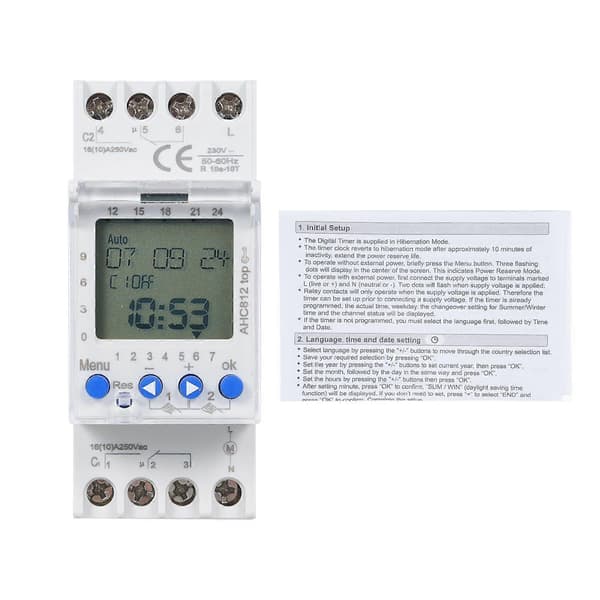 2-kanals timer programmerbar tidbrytare AHC812 230V 16A veckoprogram digital tidbrytare DIN-skenfäste