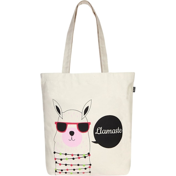 EcoRight 100% Økologisk Canvas Tote Bag med Lynlås, Miljøvenlige Små Tote Bags til Kvinder til Rejser, Strand & Shopping Llamaste