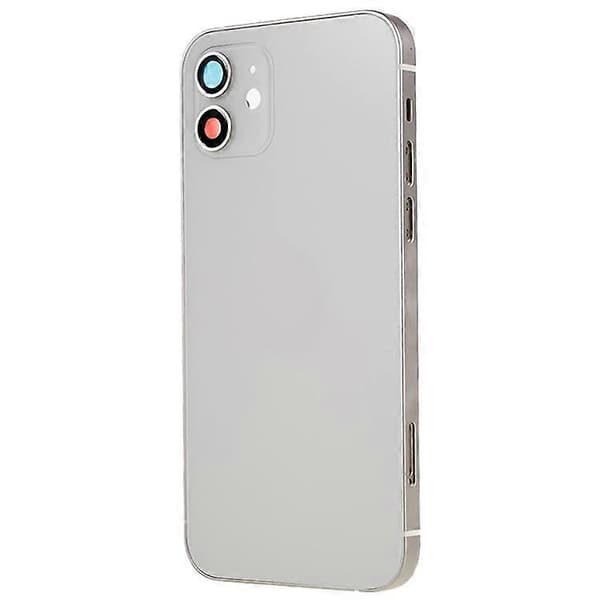 Kompatibel for iPhone 12 6.1 tommer Bak Batteri Hus Deksel+Midtre Plate Ramme+Sideknapper Erstatning, EU Versjon (med CE Logo White