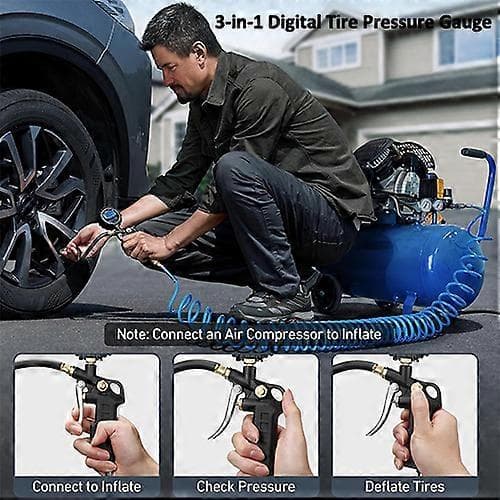 Digital däckpump med tryckmätare 250 PSI Digital däcktrycksmätare med pump US