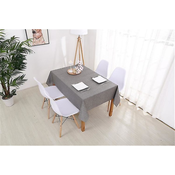 Dekorativ bordsduk rektangulär bordsduk matbordsöverdrag enfärgad bordsduk i bomullslinne Light Gray 130x220cm