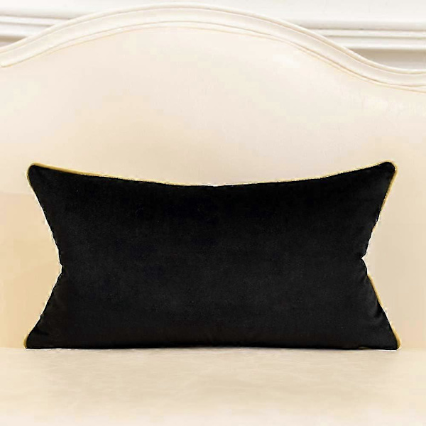 Marinblå Vit Guld Läder Randig Patchwork Sammet Kuddfodral ... Black