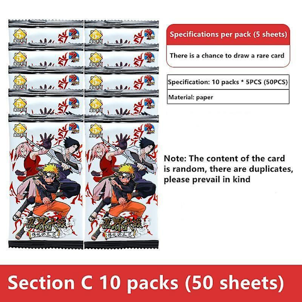 Naruto-pelikortit japanilainen sarjakuva Schoolmaster-sarja Ssp-kortti Uchiha Sasuke Ninja War R Lasten lelut J 10PACK 50PCS