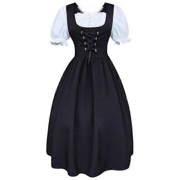 Dirndl til kvinder, 2 dele med forklæde og bluse, sort hvid klassisk stil M