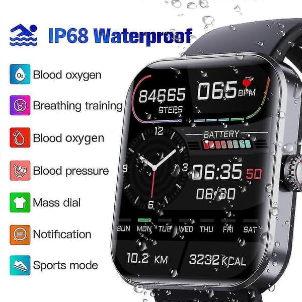 F57l Blodsockerövervakningsklocka, Blodsockerklocka, Blodtrycksklocka Sport Smartwatch