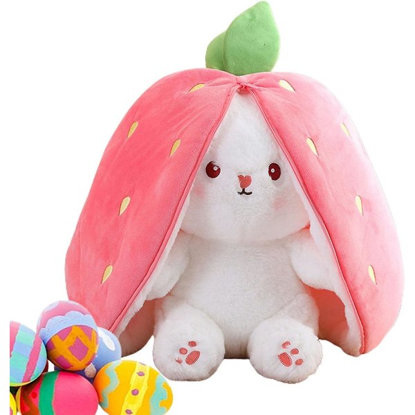 Easter Bunny Hide & Seek Bunny Plyschleksaker,morot Jordgubbskanin Kudde Mjukleksak Heminredning Påskpresenter till barn Strawberry Bunny 18cm