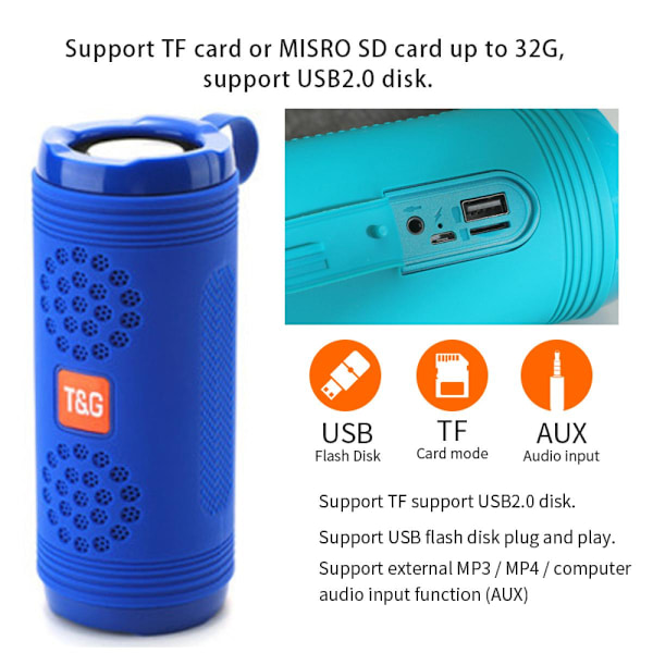Bärbara Bluetooth-högtalare Trådlös Bass Column Vattentät Utomhus USB-högtalare Stöd AUX TF Subwoofer | Bärbara högtalare (blå)