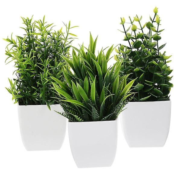 3 stk. Små Kunstige Planter Mini Kunstige Planter med Potter Hjemmekontor Falsk Potteplante Blandet Stil Grøn 16x7x7cm Grøn 16x7x7cm