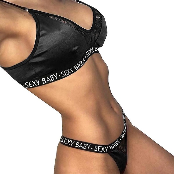 Sexigt underklädesset för damer BH G-string underkläder Black S