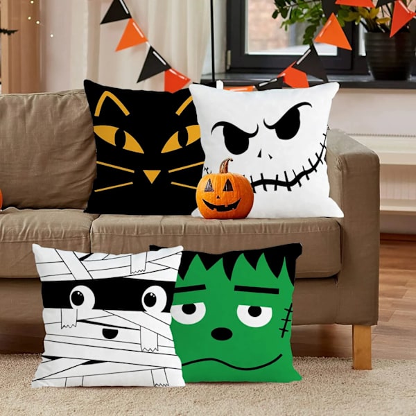 Happy Halloween Putetrekk Søt Svart Katt Mumie Zombie Ansikt Kastepute Putetrekk Kreativ Design Hjem Sofa Stol Dekor