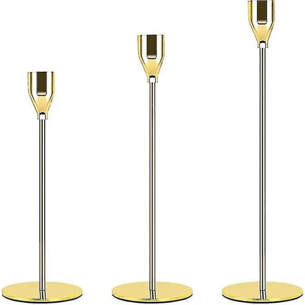 3 st guldljusstakehållare, gyllene ljusstakar för koniska ljus, dekorativa ljusstakehållare för heminredning, bröllop, middag, fest