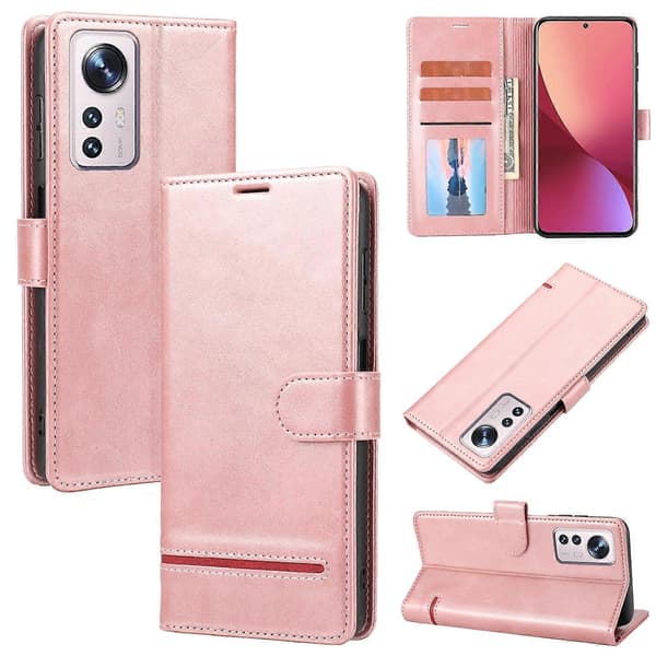 För Xiaomi 12 Classic Plånboksfodral i Läder Pink