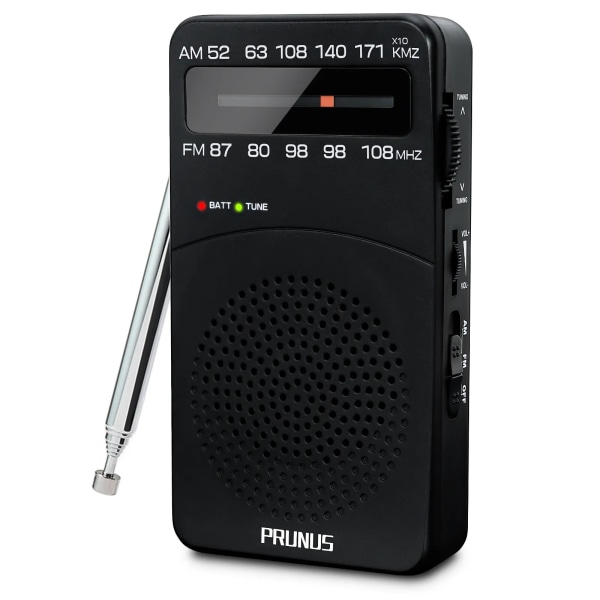 PRUNUS J-166 Pocket Bärbar Mini Radio FM/AM Digital Tuner Radiomottagare FM87-108MHz MP3 Musikspelare Radio Lämplig för AA-batterier Black