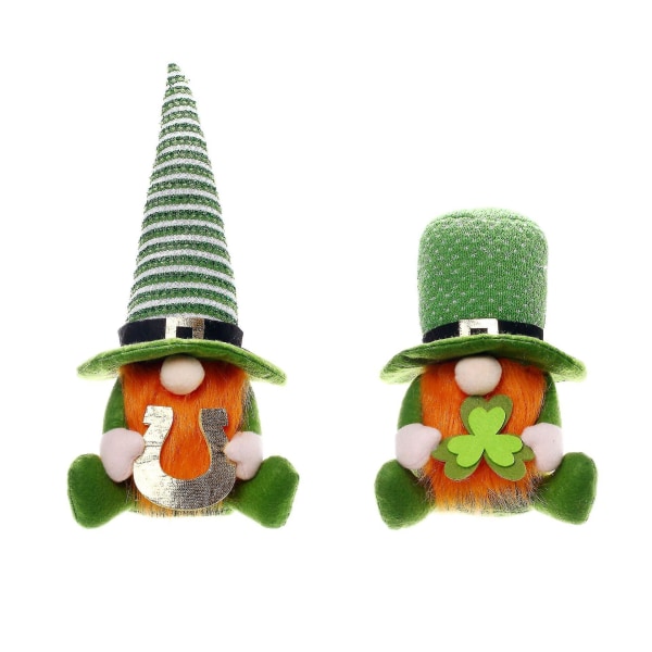 2 bitar av St. Patrick's Day Green Hat Doll Irish Day Clover Ansiktslös Äldre Green Leaf Festival Dekoration