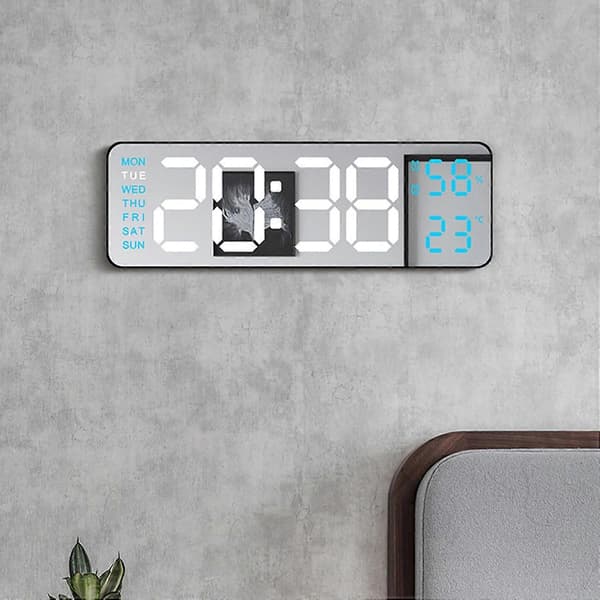 Väggklocka, Väggtimer, Elektronisk klocka Rektangulär LED-display Datum Vecka Temperatur Luftfuktighet Väckarklocka Temperatur Datum och Veckovisning