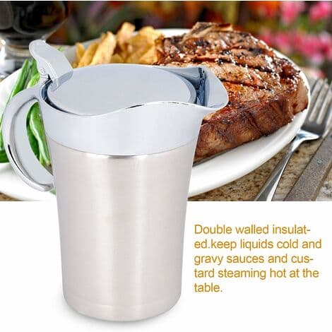 {YM}Sovsekande i rustfrit stål, dobbeltisoleret termosovsekande, sovsekop, sovseskål med låg til servering af sovs, vaniljesauce, dip (750 ml)