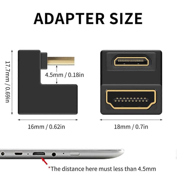 U-formet Mini HDMI til HDMI 8K Adapter, 8K Mini HDMI Han til Standard HDMI Hun