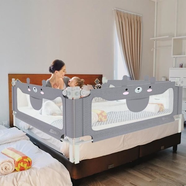 UISEBRT 200cm Höjdjusterbar Sängskydd för Baby Anti-Fall Skyddsräcke Björn Grå för Familj och Spjälsäng Teddy Bear Grå