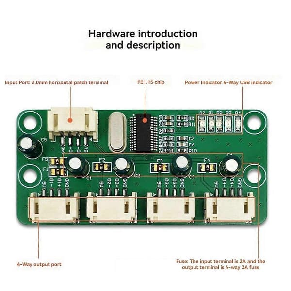 USB2.0 HUB PH2.0 Interface Version 1 til 4 Port USB HUB Modul Driver-Fri USB Splitter 1 til 4 USB2.0 HUB Green