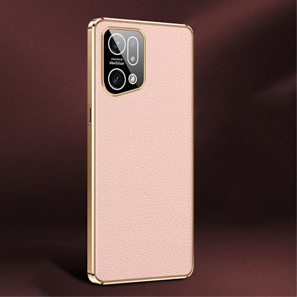 Stöttåligt Äkta Läder, Elektropläterat, RosaKompatibel med Din Oppo Find X5 Pro