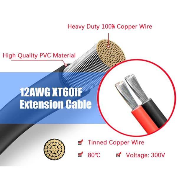 {YM}XT60i Male to Female Connector Extension Cable Replacement for Solar Panel 366cm 0.34
