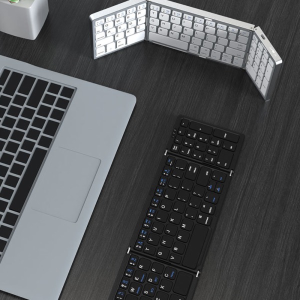Vikbart tangentbord, Mini Uppladdningsbart Resetangentbord, Vikbart Portabelt Trådlöst Bluetooth-tangentbord med Känslighet för Windows iOS Android Mac, (Svart)