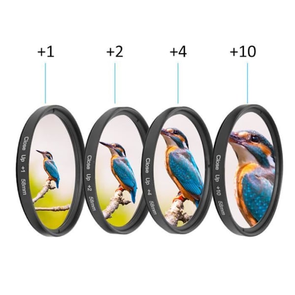 HURRISE Optisk Glas Makro Nærbillede Filter Nærbillede +1 +2 +4 +10 58mm Objektivfiltersæt Kompatibel med Canon Kameraer /