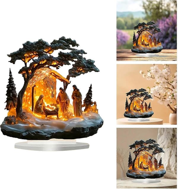 Julkrubbor 7-tums LED-lampor Inomhus Bordskrubba Julkrubba Julby Ornament Universal sizing