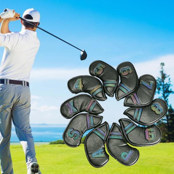 10 st Golf Järn Headset Golfklubbhuvudskydd med Broderad Numrering Svart