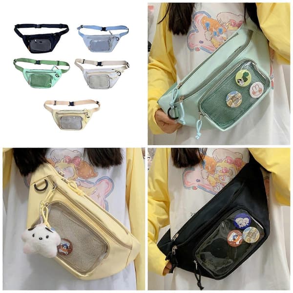 Chic Gul Itaväska Med Transparenta Nåldisplayväskor Mode Crossbody Väska Midjeväska Bröstväskor För Anime Fans Gul White
