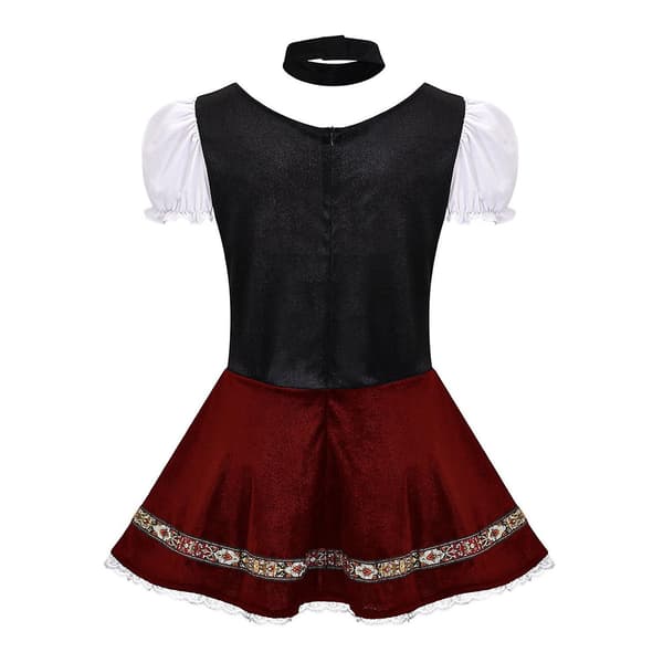 Bayersk Dirndl Klänning för Kvinnor, Oktoberfest Ölserveringsdräkt S-4XL Black M