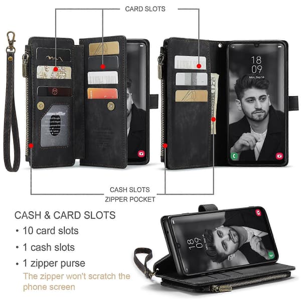 För Samsung Galaxy A34 5G CaseMe C30 Multifunktionellt Läderfodral Black