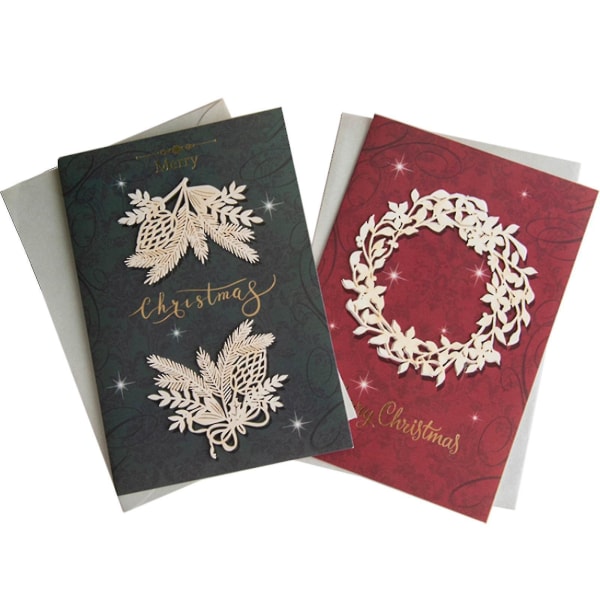 Julhälsningskort, reliefdesigner Julpresentkort med kuvert, eleganta julikoner, 2 st