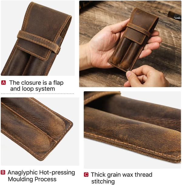 {YM}Handmade Genuine Leather Case, Vintage Pen Holder, Protective