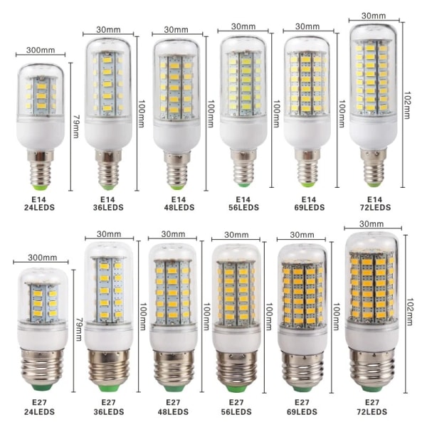 E27 E14 LED majslampa 24 36 48 56 69 72 LEDs SMD 5730 220V Lampada LED-lampa Ljuskrona Ljus LED-ljus Bombilla 36LED Cold White