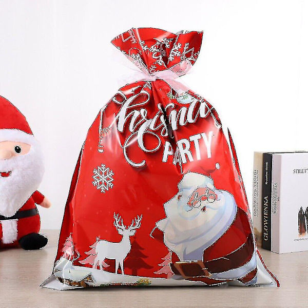 10 st julpåsar återanvändbara stora julklappspåsar dragsko presentpåse Red 44 57cm