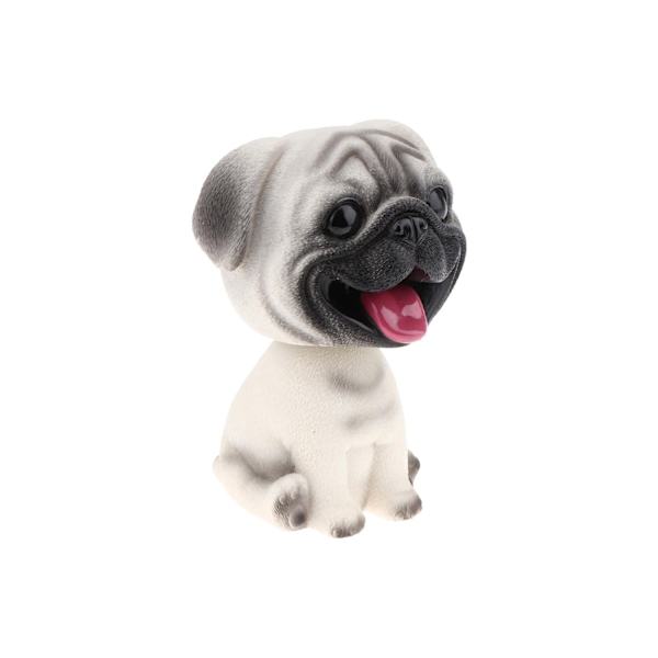Söt Bobble Hund Docka Leksak i Resin Hem/Bil Ornament - Mops Vit