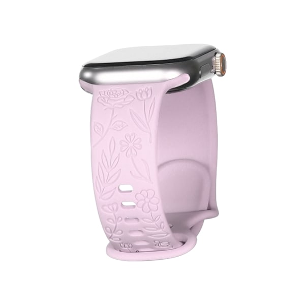 Armband till iWatch S9 876SE Apple Watch med präglad liten ros i silikon, Ros - lavendellila Rose - lavender purple 38/40/41mm