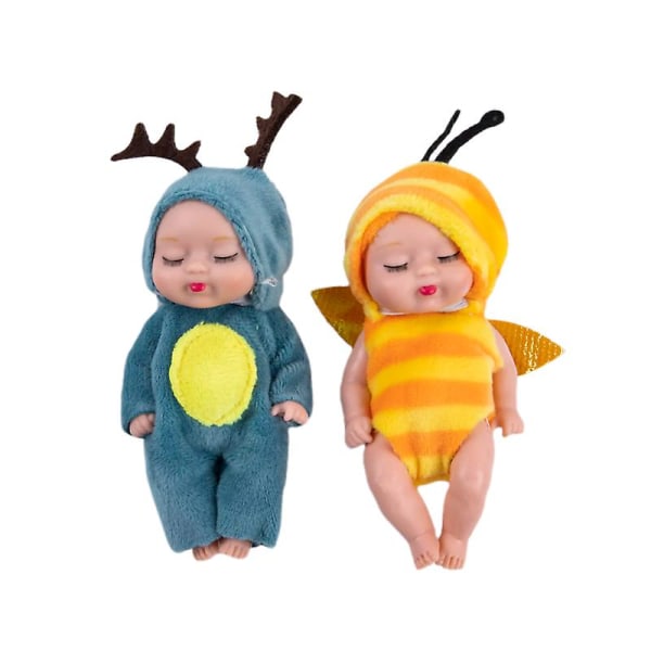Söt djur baby 3,5 tum Hjort/bi/björn Sömn Baby Reborn Doll Toy Yellow A4