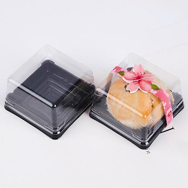 50 stk. 100g mooncake æske firkantet multifunktionel plastik æggeblomme kageæske til festival (FMY) Black