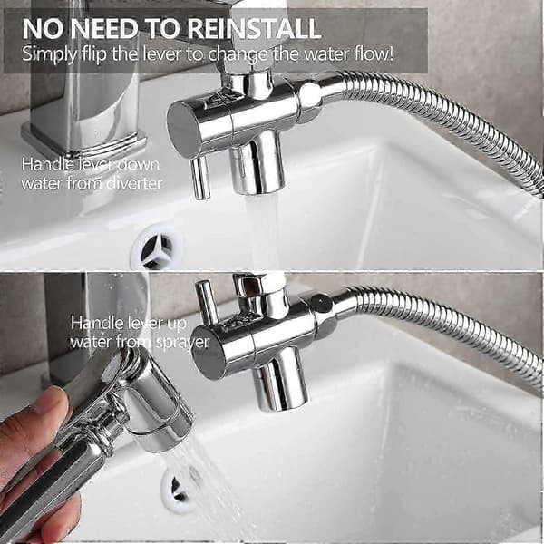 Messing Vask Ventil Omleder Kran Splitter, Kran Adapter 3-veis Kran Omlederventil, Krom p silver